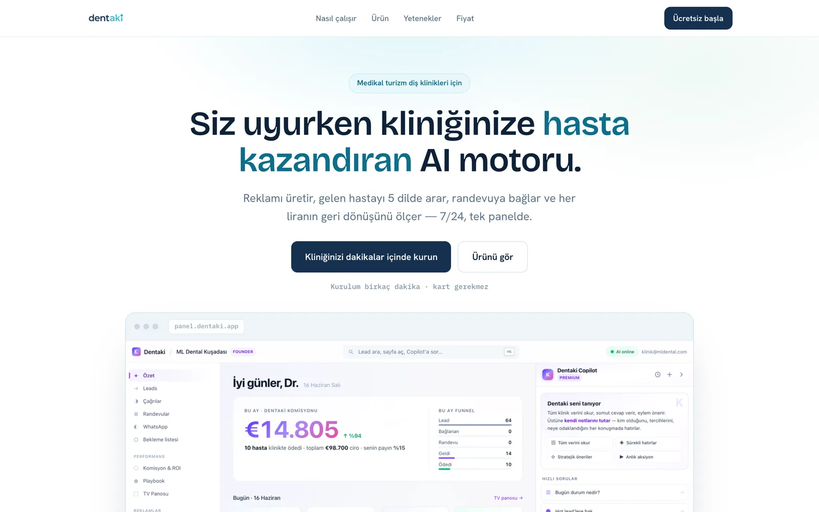 Dentaki — diş klinikleri için yapay zekâ destekli hasta kazanım platformu