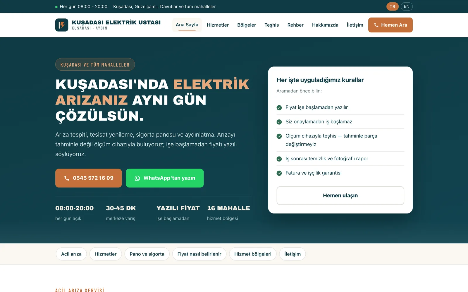 Kuşadası Elektrik Ustası — yerel hizmet sitesi