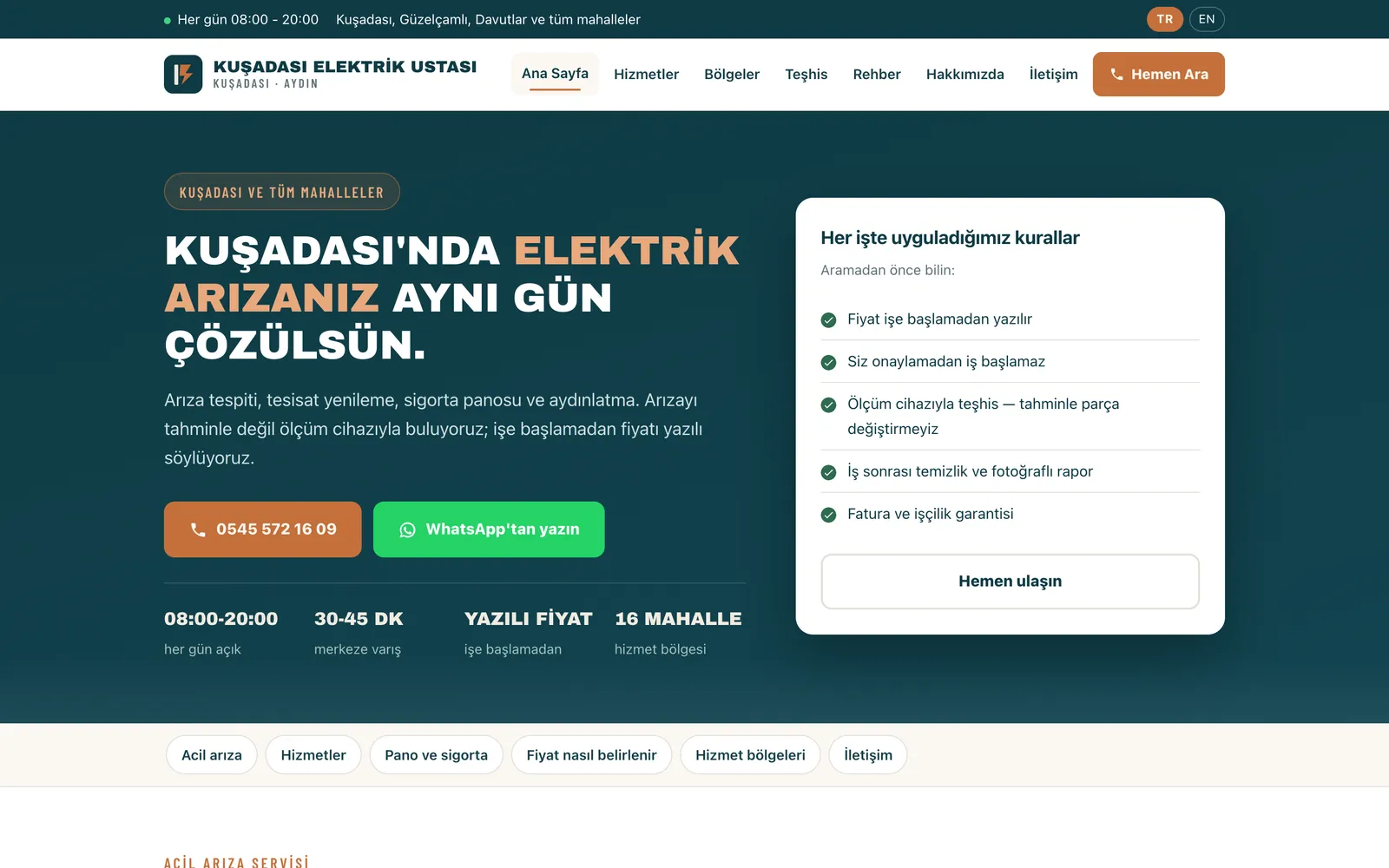 Kuşadası Elektrik Ustası — yerel hizmet sitesi — 1