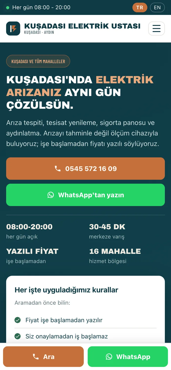 Kuşadası Elektrik Ustası — yerel hizmet sitesi — 2