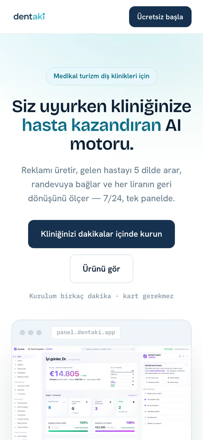 Dentaki — diş klinikleri için yapay zekâ destekli hasta kazanım platformu — 2